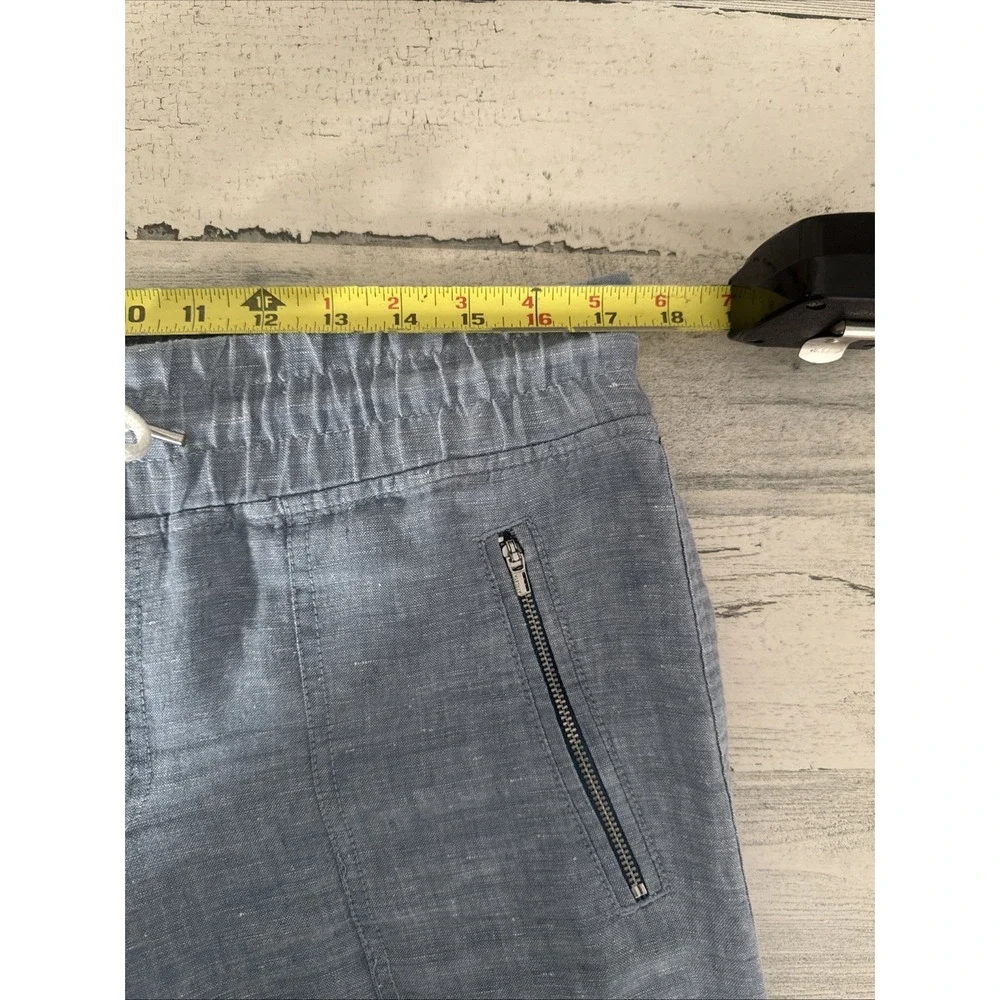 Athleta Cabo Wide Leg Pants Size 10 100% Flax Linen Light Blue Zip Pockets Vacay - Picture 6 of 10